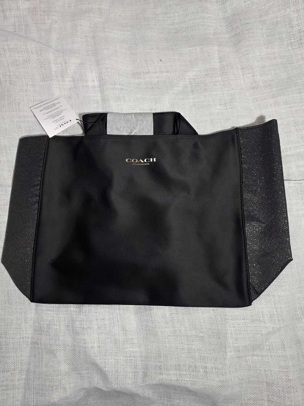 NWT Coach Fragrance Tote Bag Black Shopper Glitter Sides Large